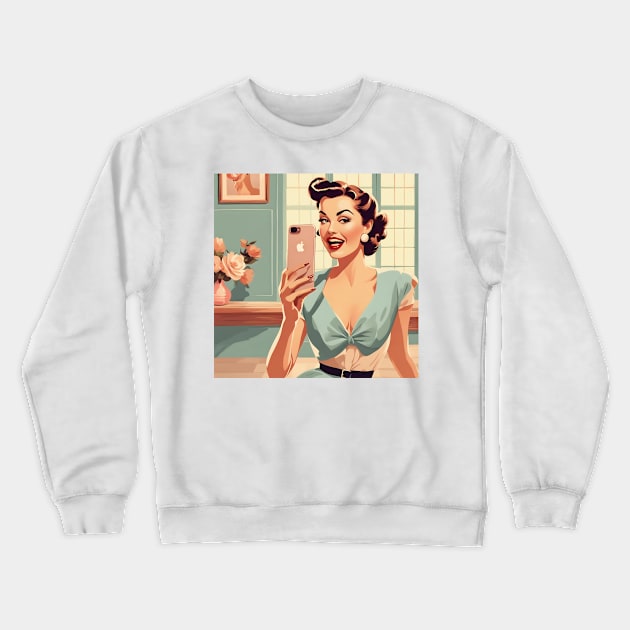 Vintage Selfie Retrogram Pin Up Girl Art Crewneck Sweatshirt by di-age7